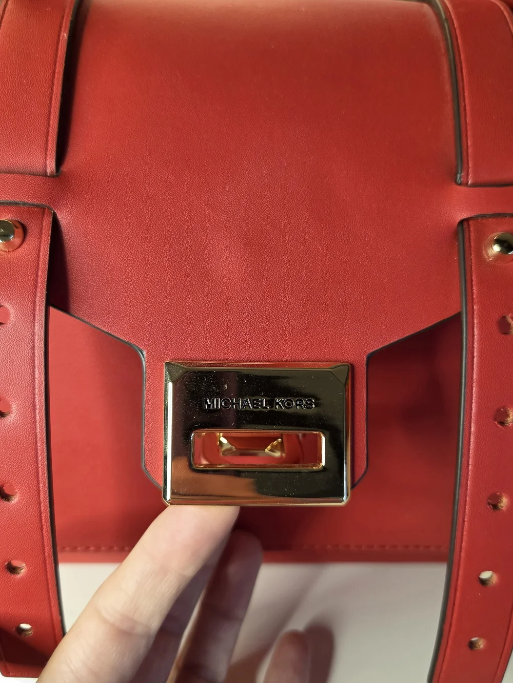 Michael Kors Manhattan Medium Flame Red Leather Satchel Crossbody